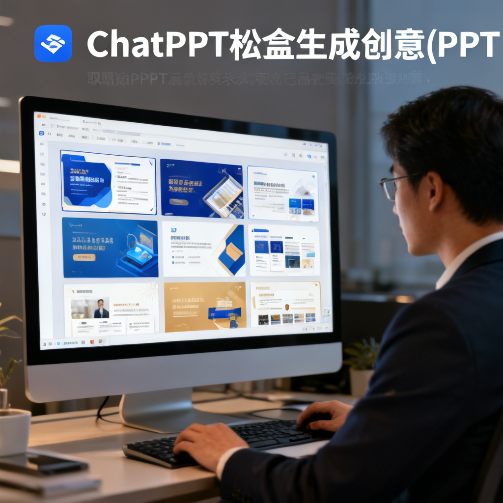 一位职场人使用ChatPPT批量生成创意PPT的截图,多页面缩略图展示,风格统一且精美