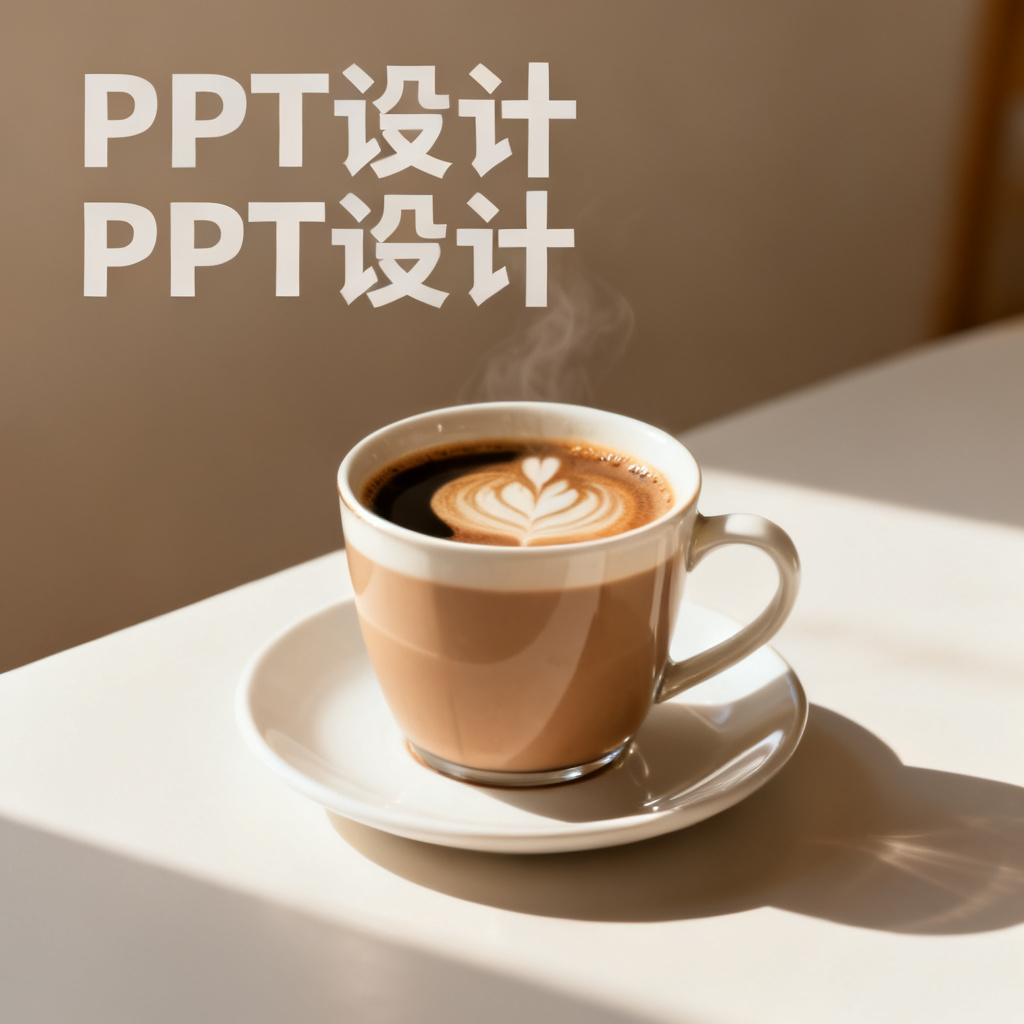 将PPT页面中的奶茶替换为热咖啡，保持原有的光影和透视效果，背景不变