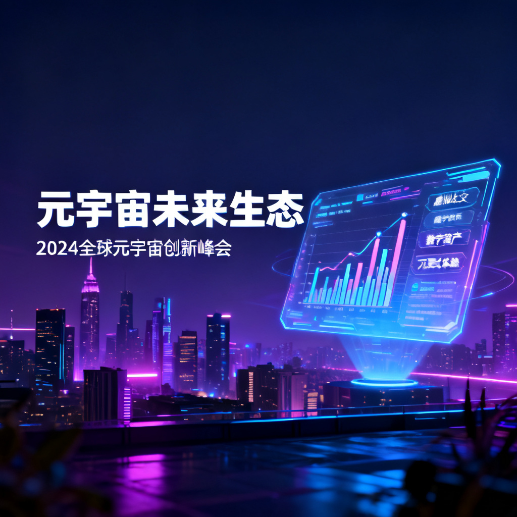 赛博朋克风格元宇宙路演PPT,霓虹灯光,城市天际线,全息投影,高对比度蓝紫色调