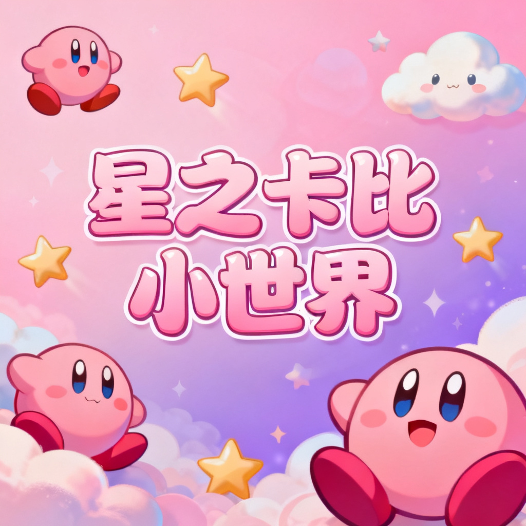 星之卡比风格PPT过渡页，粉色主调，可爱卡通元素，圆润字体，梦幻背景