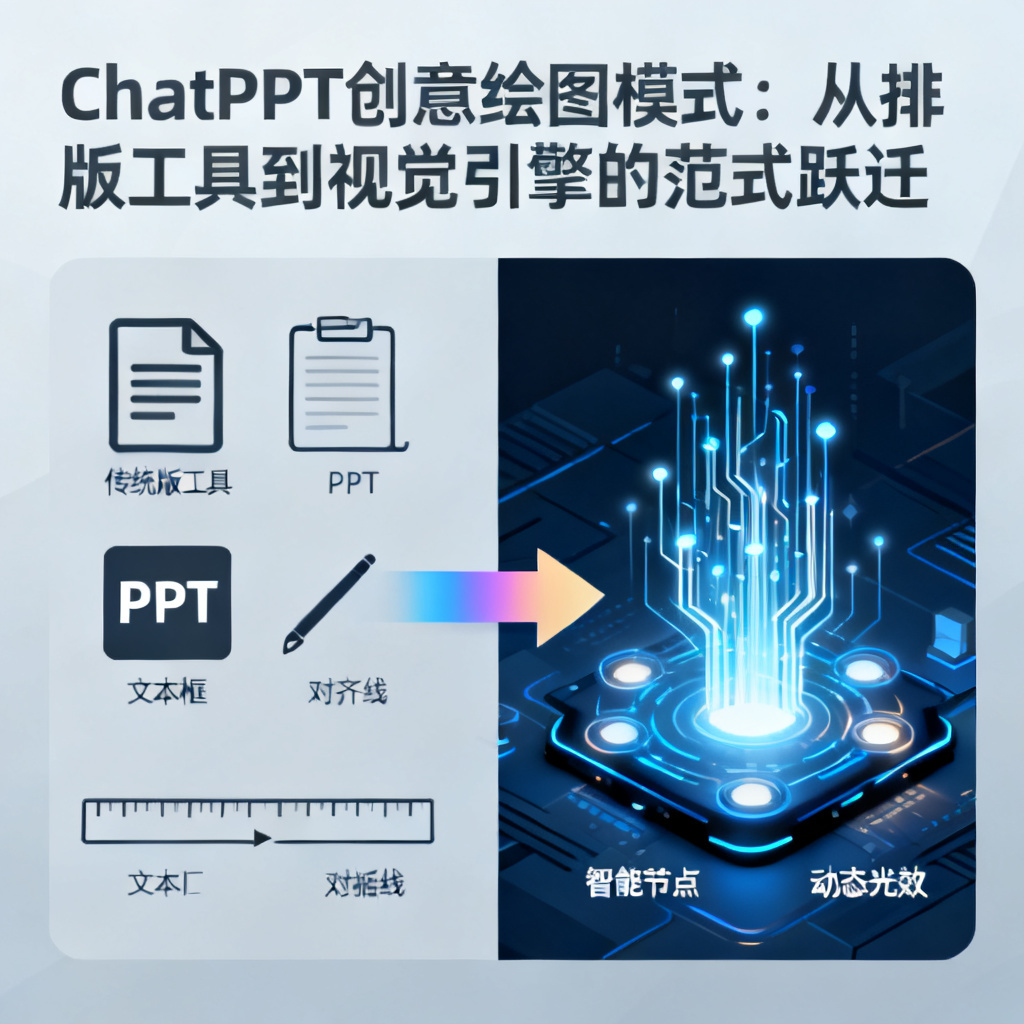 ChatPPT创意绘图模式：从排版工具到视觉引擎的范式跃迁，文章配图，构图简洁，高清质感