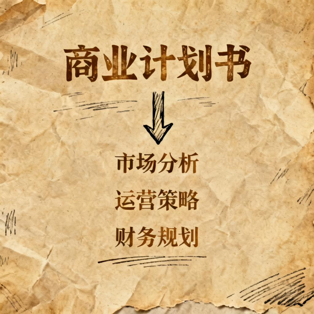 牛皮纸贴画风格的商业计划书PPT,带有手绘元素和复古字体,页面中包含手绘箭头和纸张纹理背景