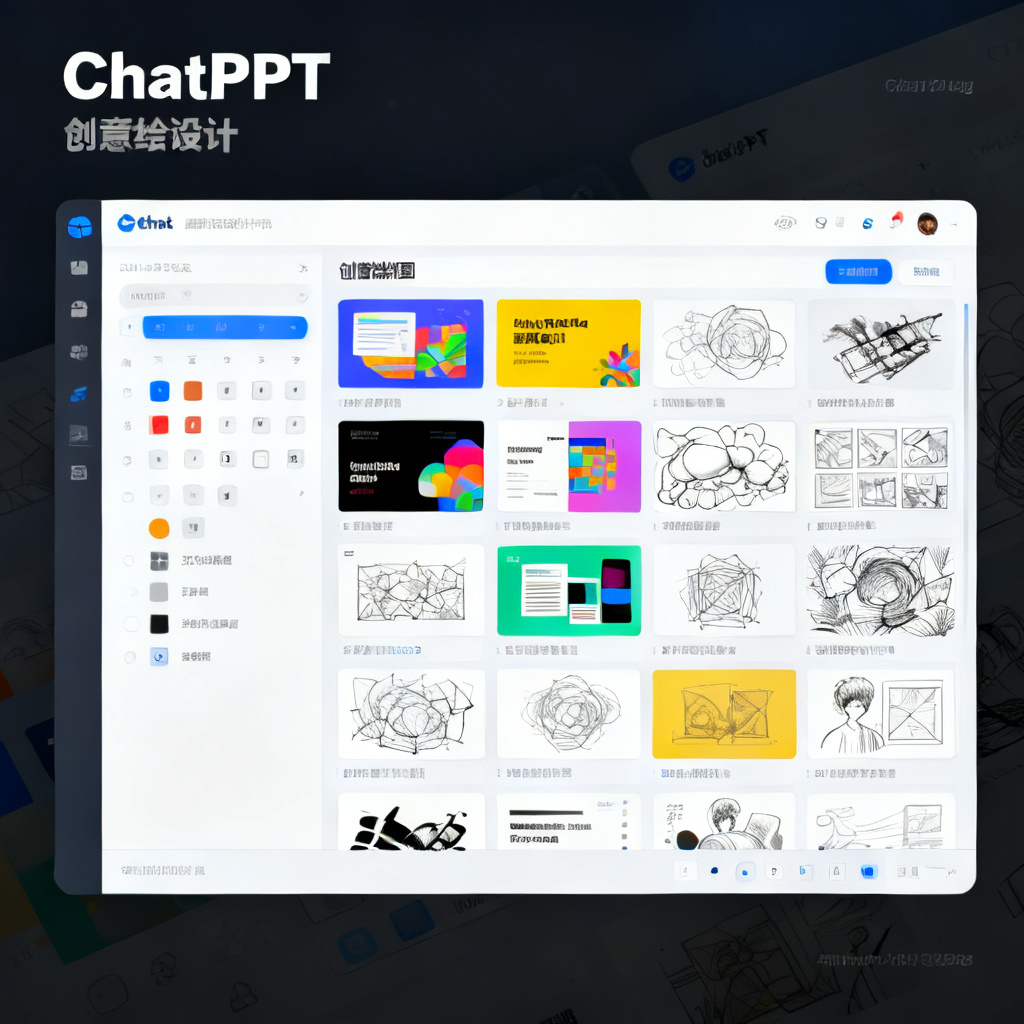 ChatPPT界面截图，创意绘图模式展示，多种风格预览，高清商业风格