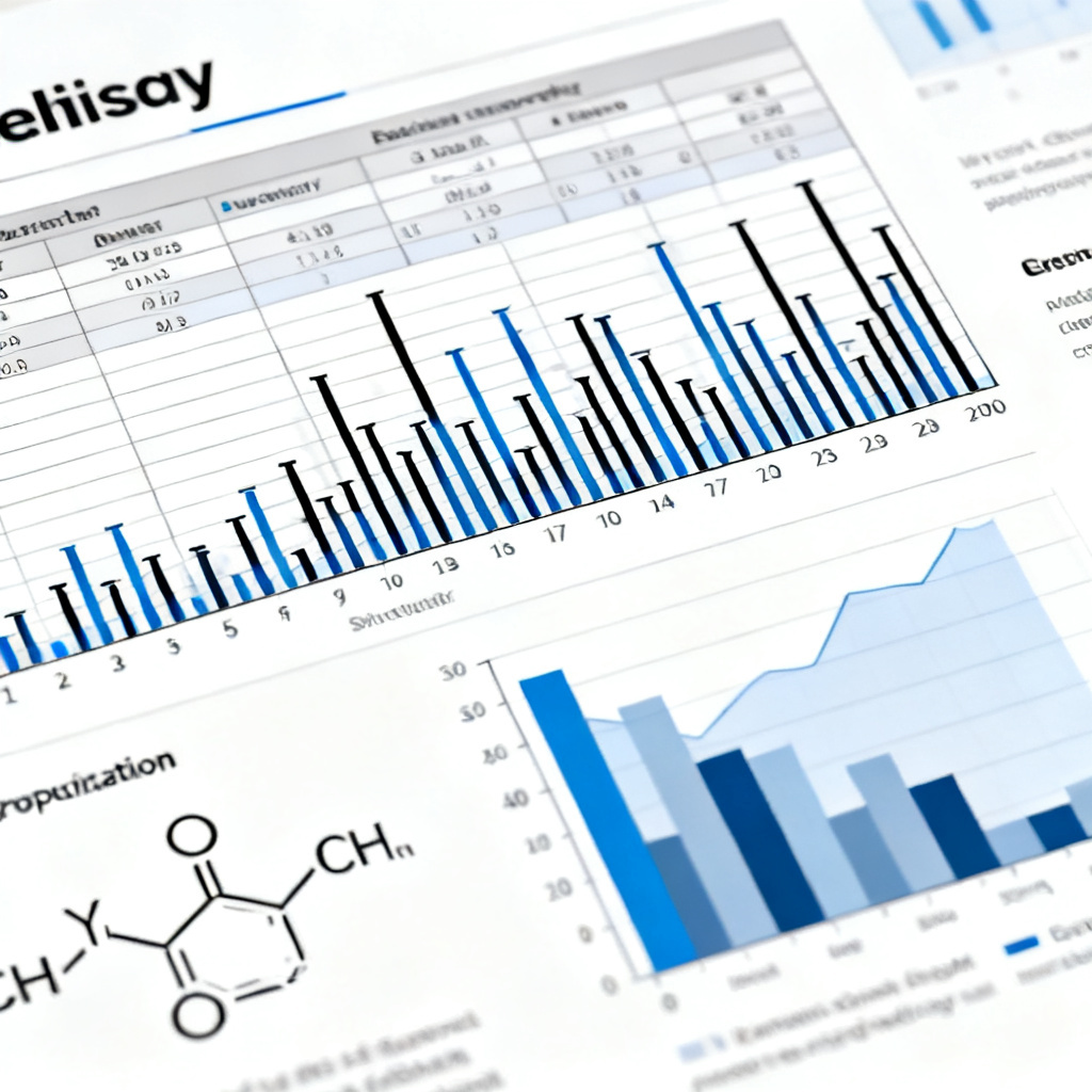 A close-up of a PPT slide showing a complex data table with error bars, a chemical formula, and a statistical chart, all perfectly aligned and readable