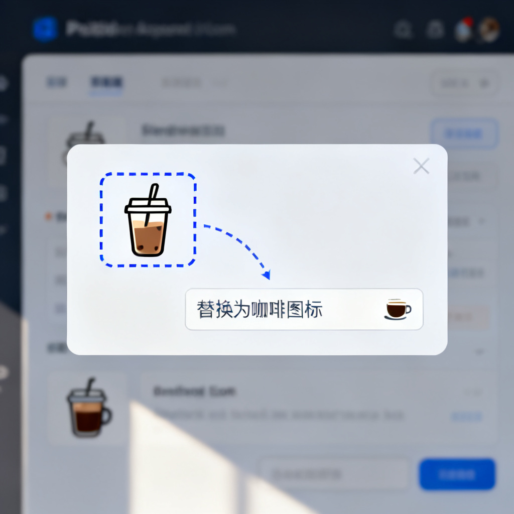 Magic涂画功能演示,框选页面中的奶茶图标,输入指令替换为咖啡图标,光影融合自然