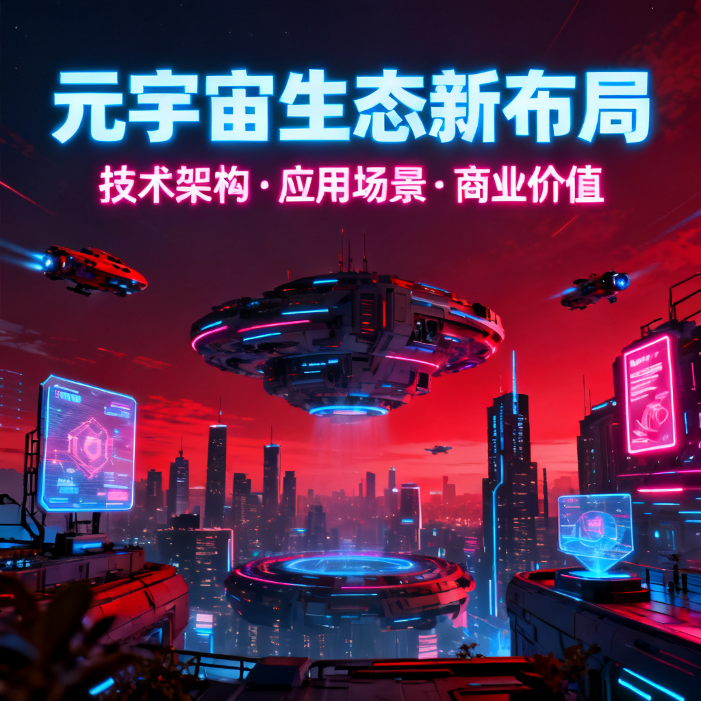 赛博朋克风格的元宇宙路演PPT，霓虹灯光与未来城市背景，高对比度色彩，细节丰富