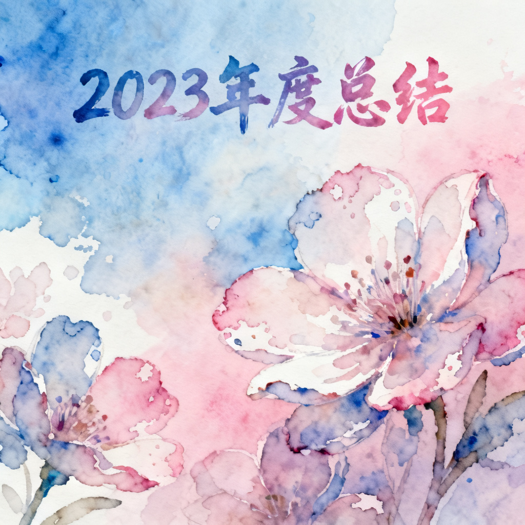 梦幻水彩风格的年度总结，渐变色，花卉元素，蓝色与粉色过渡
