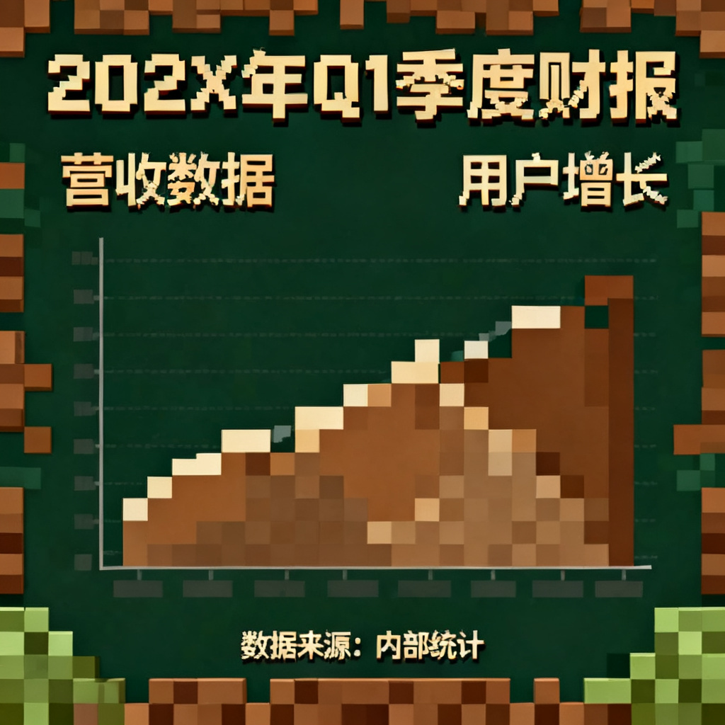 我的世界像素风的季度财报PPT，方块元素，复古游戏风格
