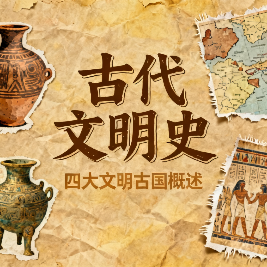 牛皮纸贴画风历史课件PPT，复古纹理，手写字体，拼贴元素，暖黄色调