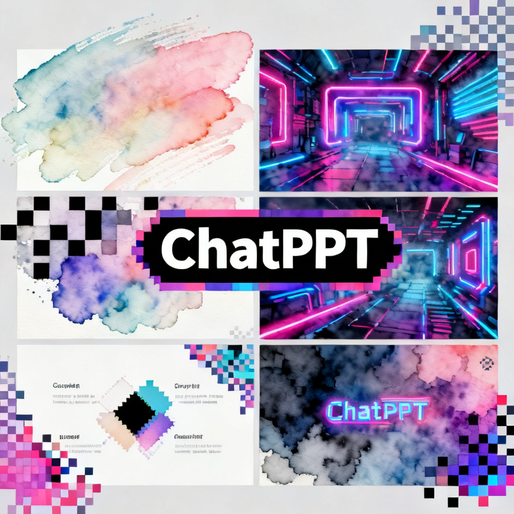 ChatPPT作为创意画布,多种风格融合,包括赛博朋克、水彩、像素风,页面元素独立可编辑