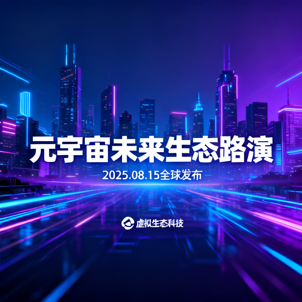 赛博朋克风格的元宇宙路演PPT，霓虹灯效果，城市天际线背景，蓝色与紫色主色调
