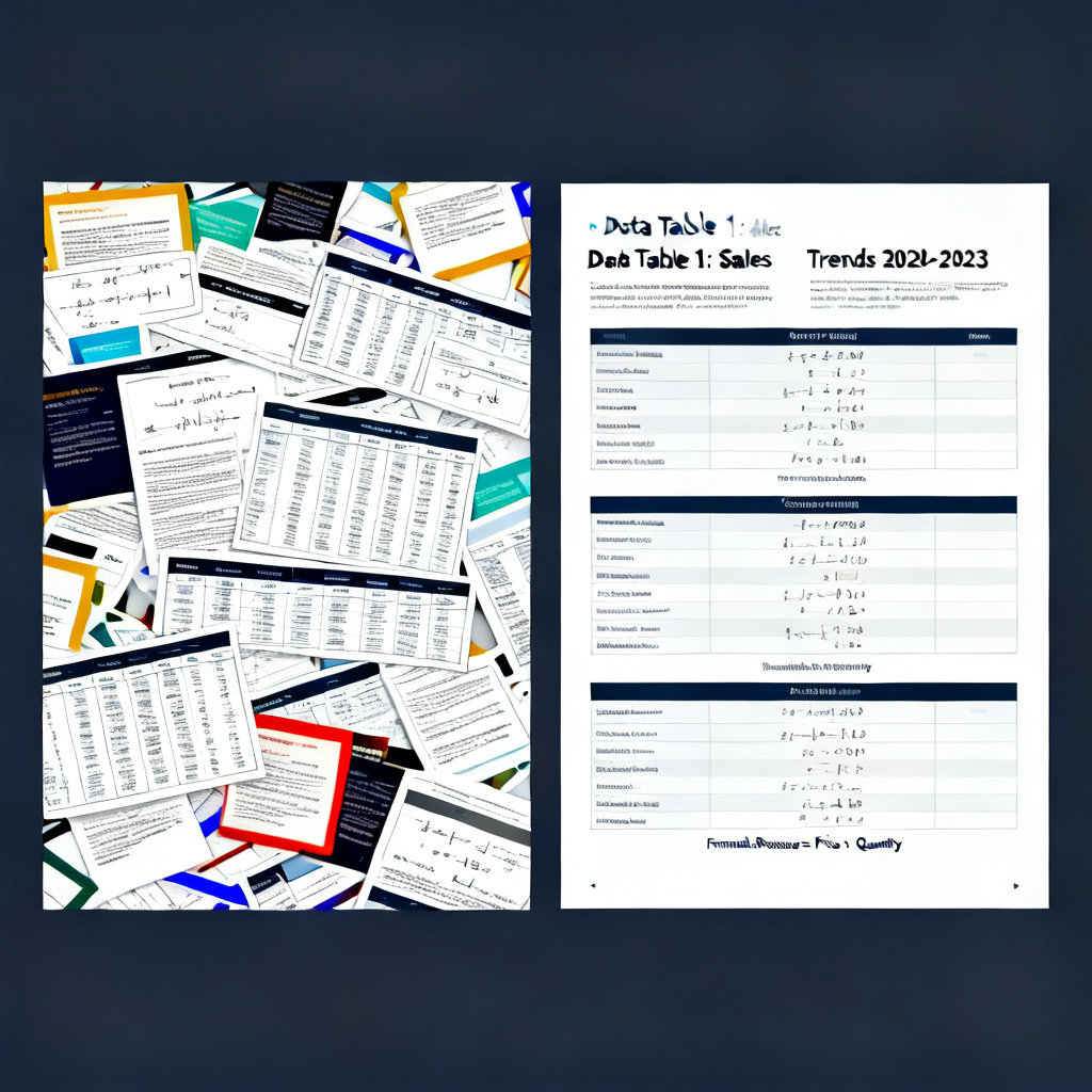 Side-by-side comparison of a messy, cluttered slide vs. a clean, professional academic slide generated by ChatPPT, with labels highlighting data tables and formulas.