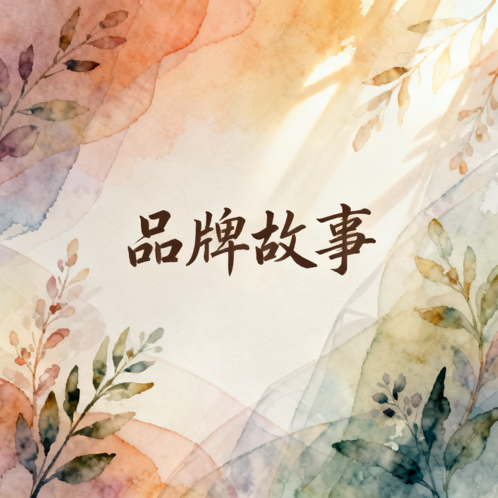 梦幻水彩风格品牌故事，柔和渐变背景，手绘植物元素，半透明图层叠加，优雅手写体标题，自然光感，暖色调为主，画面留白处理