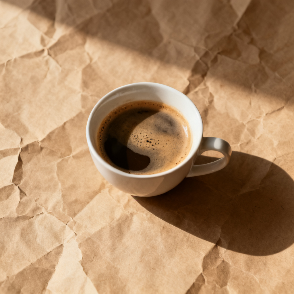 将页面中的一杯奶茶替换为咖啡，保持原图的暖色调光影和牛皮纸风格