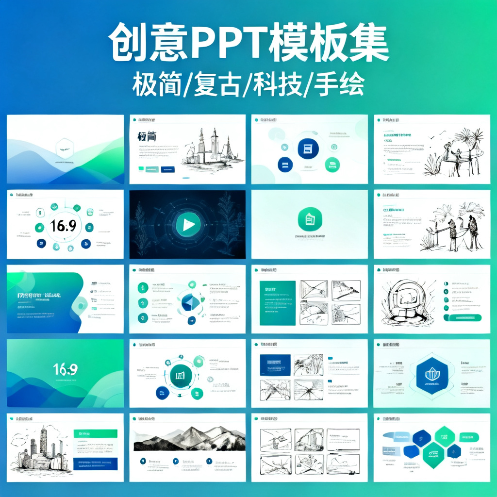 批量生成创意PPT缩略图，展示不同风格与版式的统一性