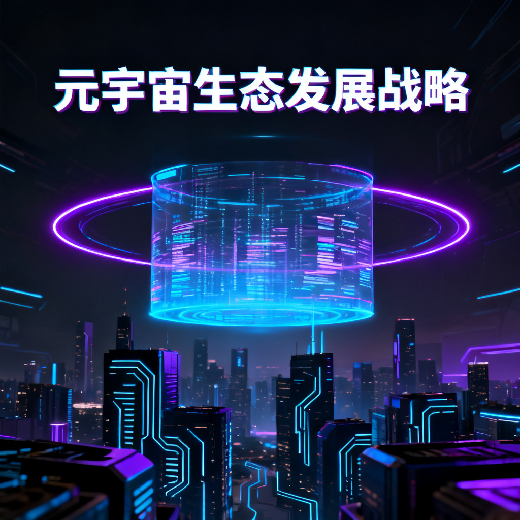 赛博朋克风格元宇宙路演PPT，霓虹灯光，全息投影，城市天际线，科技感，高对比度，暗色调