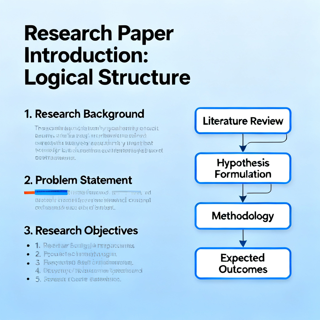 A screenshot of a slide generated by ChatPPT showing a clear logical structure for a research paper introduction, with bullet points and a flow chart.