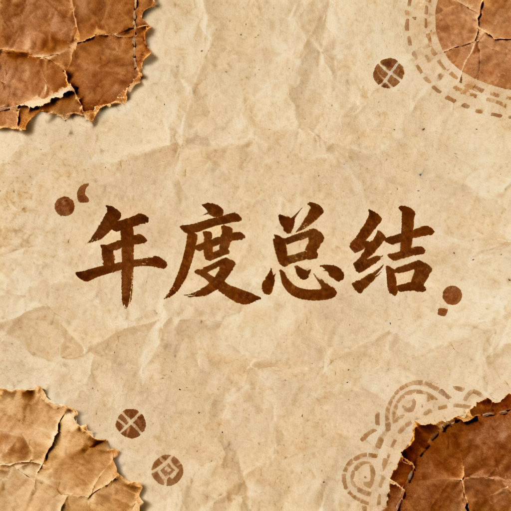 牛皮纸贴画风格的年度总结封面，复古纹理，手写字体，棕色与米色色调