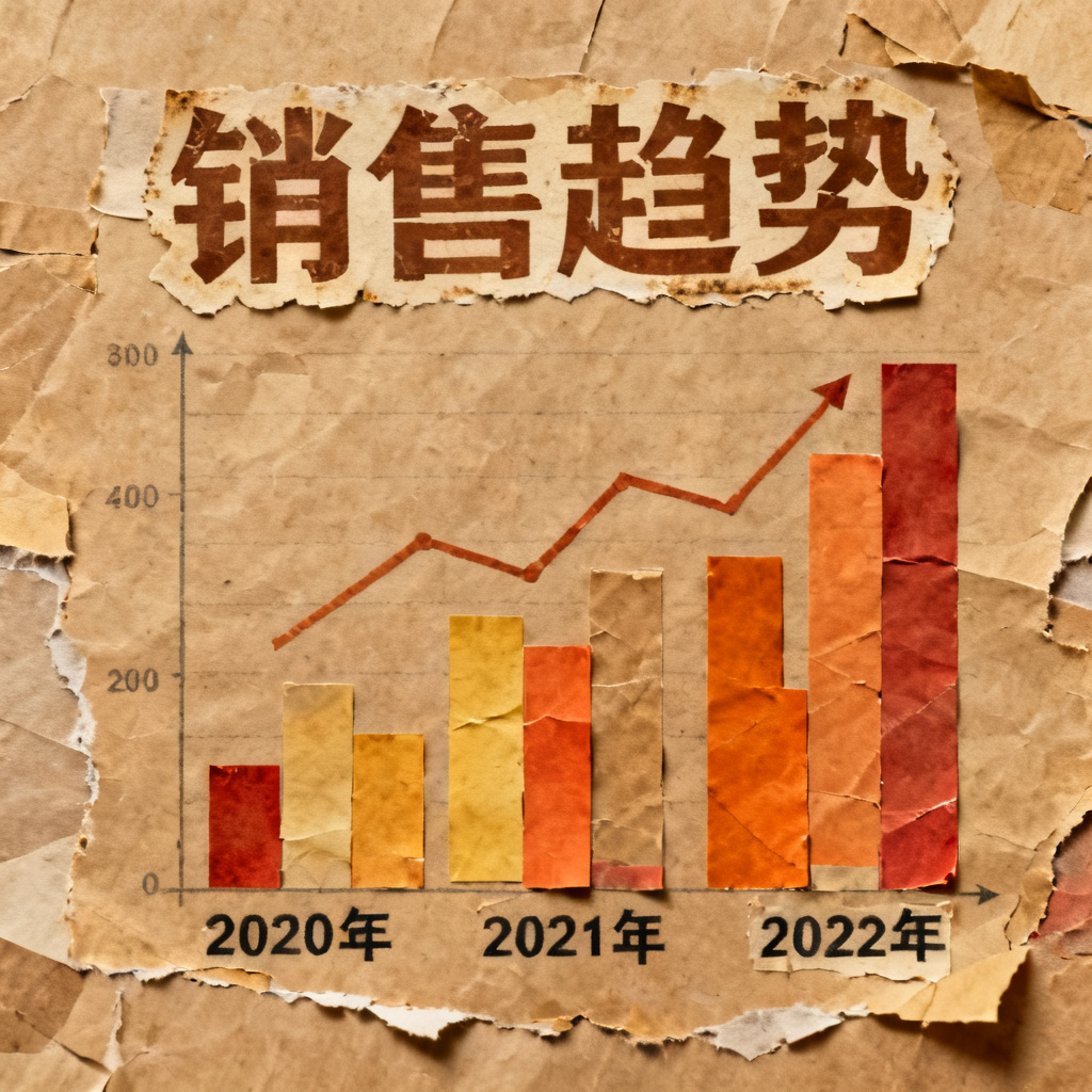 牛皮纸贴画风的数据图表，手工质感，拼贴元素，暖色调，复古字体