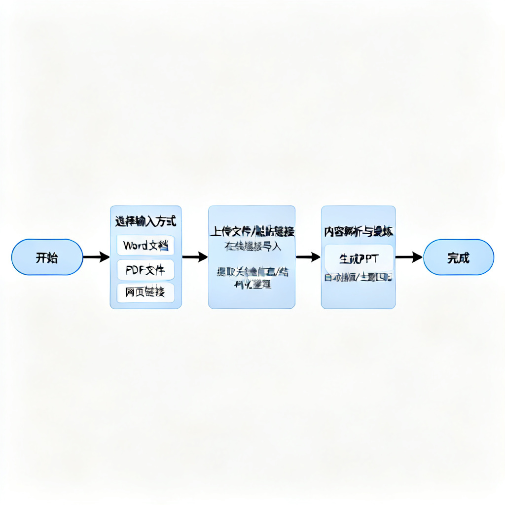 ChatPPT的多模态输入界面，展示从Word、PDF、网页链接等多种方式生成PPT的流程图