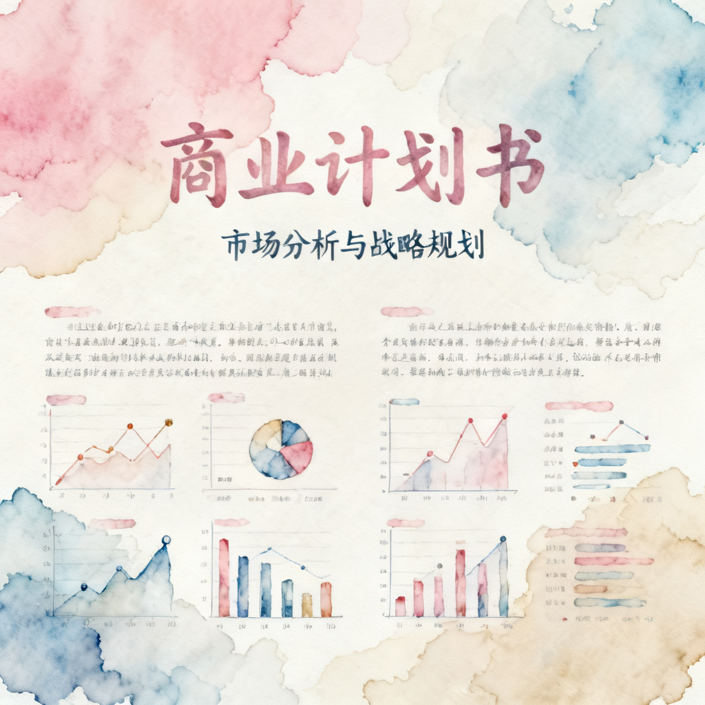 梦幻水彩风格的商业计划书,柔和的渐变,手绘元素,优雅排版,文字清晰可辨