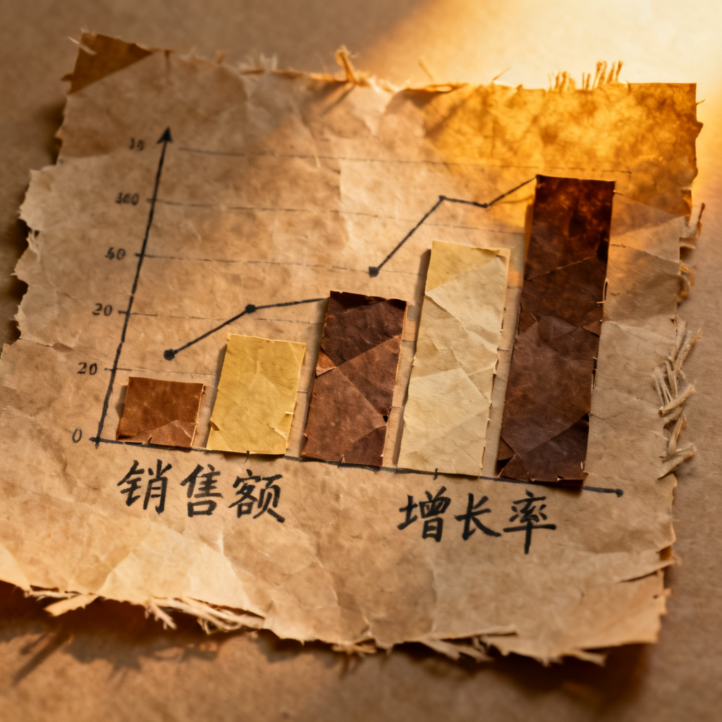牛皮纸贴画风格PPT数据图表，手工质感，纸张纹理，复古配色，精细剪裁