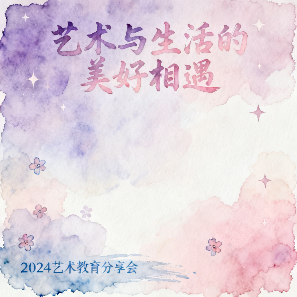 梦幻水彩风格的PPT页面，色彩柔和渐变，元素以手绘感的水彩笔触呈现，整体氛围浪漫唯美，适合艺术、教育或生活方式类主题