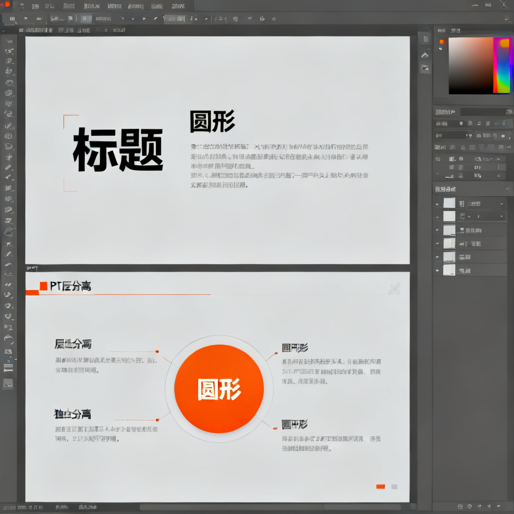 一张包含文字和图形的PPT页面，显示出图层分离后的编辑状态，每个元素独立可调