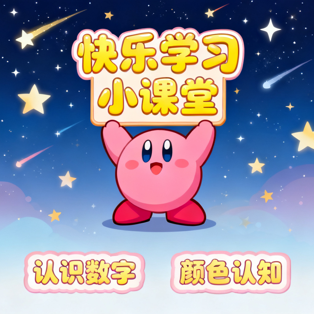 生成一份星之卡比风格的儿童教育PPT，背景为星空，主角色为粉色卡比，字体圆润可爱