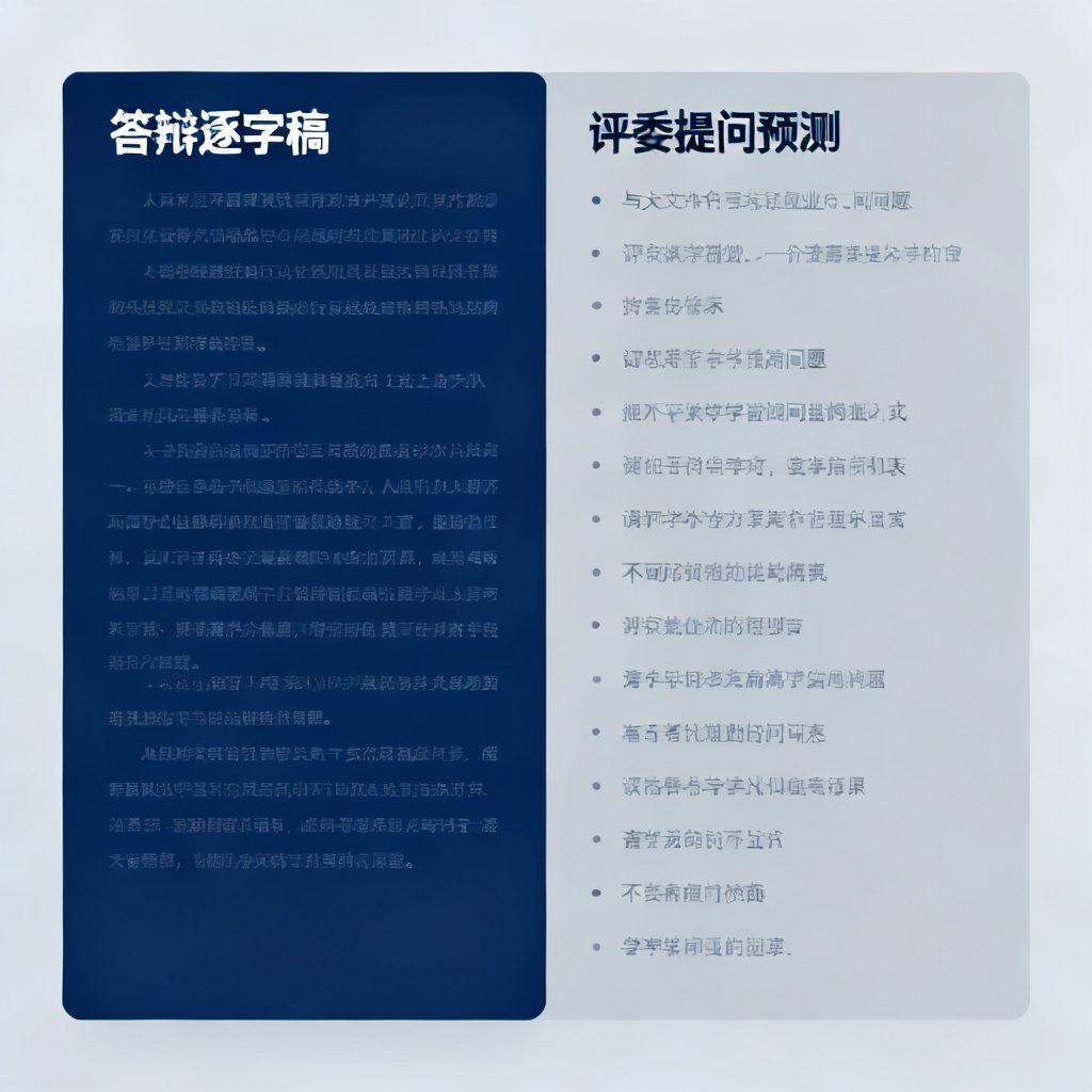 一张ChatPPT生成的答辩逐字稿和评委提问预测界面,左侧显示讲稿,右侧显示问题列表,风格专业学术
