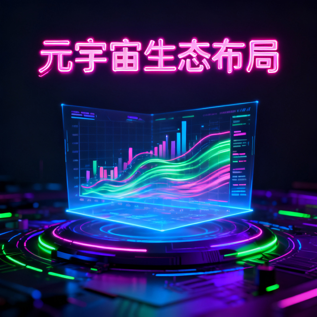 赛博朋克风格元宇宙路演PPT设计，霓虹灯管文字，全息投影图表，暗黑背景，高对比度色彩