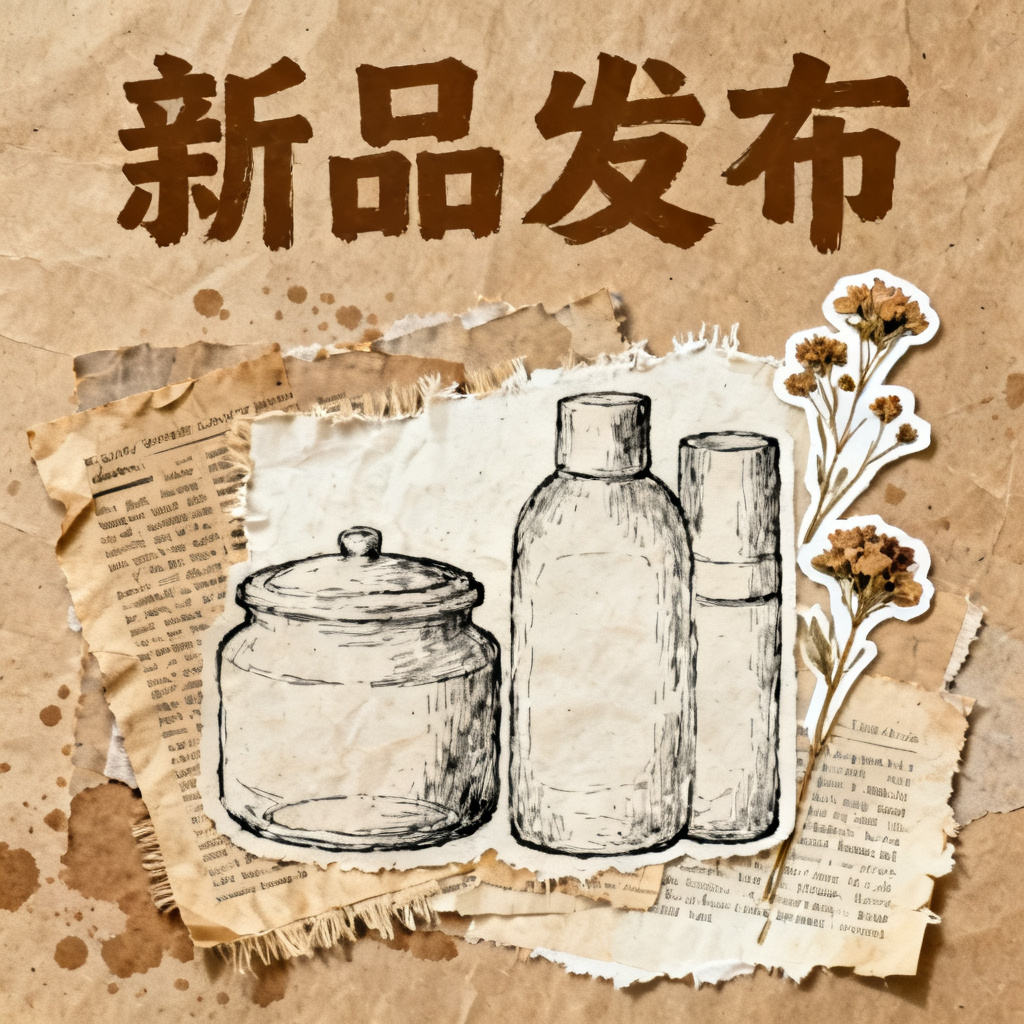牛皮纸贴画风格产品发布页，手绘质感，拼贴元素，复古色调，纸张纹理叠加，手工感