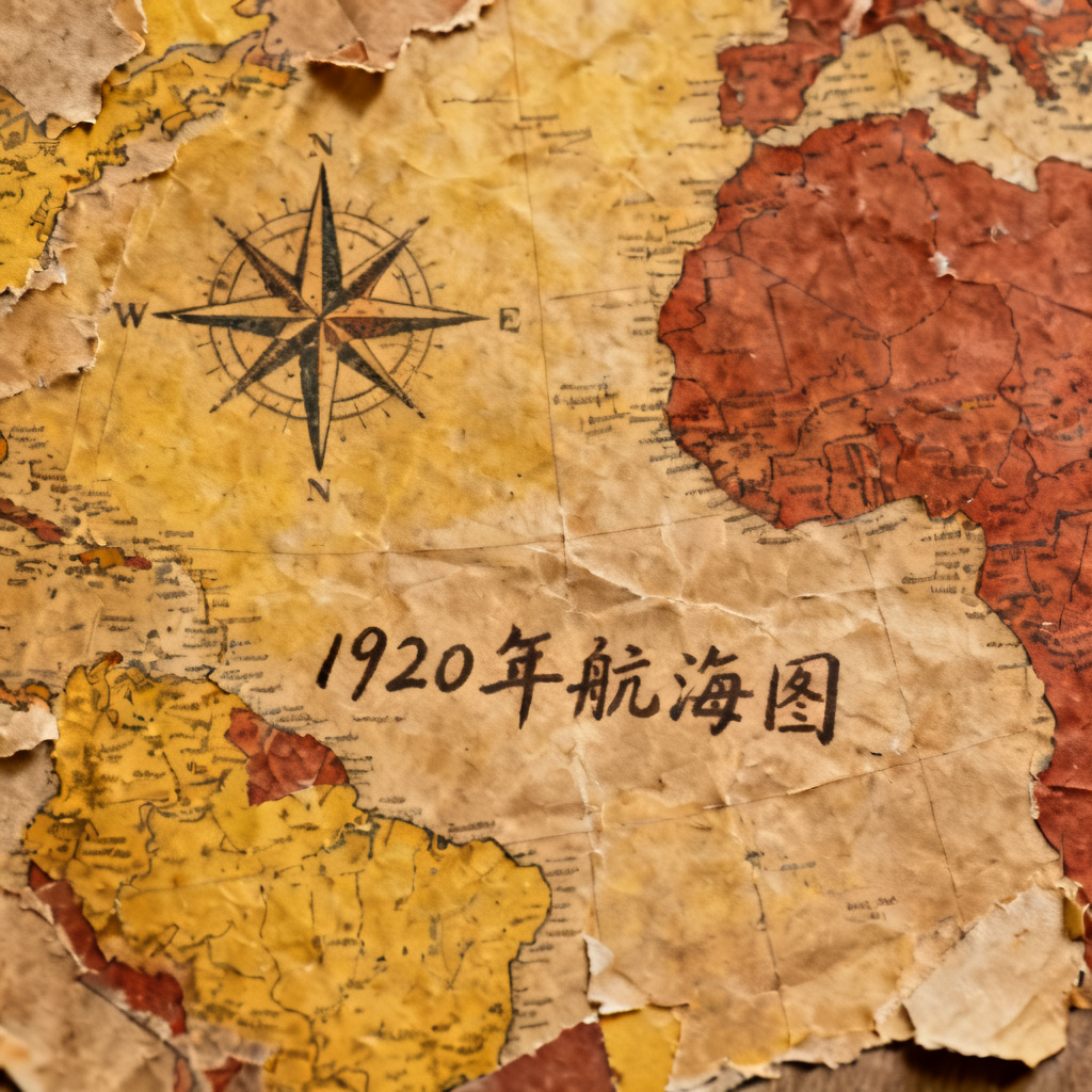 牛皮纸贴画风格,复古地图,带有罗盘和手写字迹,暖色调