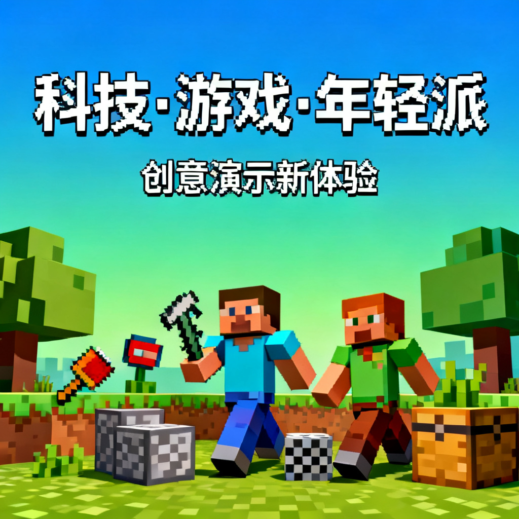 我的世界像素风格的PPT页面，方块感强烈的元素构建出游戏般的视觉体验，色彩鲜艳，版式独特，适合科技、游戏或年轻化品牌演示