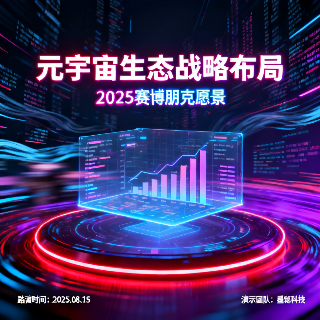 生成一份赛博朋克风格的元宇宙路演PPT,包含霓虹灯效、全息投影界面和动态数据流