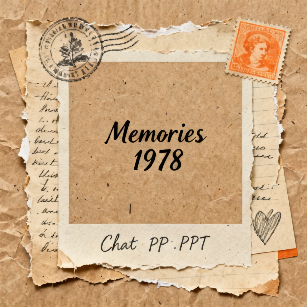 A slide that mimics a vintage kraft paper collage, with torn edges, mixed media elements like stamps and handwritten notes, and a warm, nostalgic color palette, using ChatPPT's style replication feature